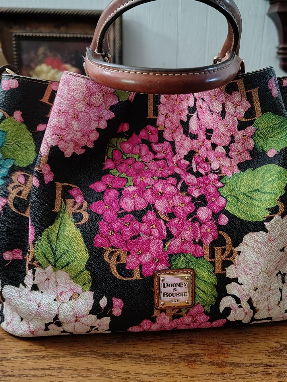 Leather-Trim Floral Canvas Tote Bag in Tan